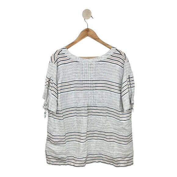 Talbots Women’s Gray Stripe Linen Short Tie-Sleeve Blouse Shirt Size X - Picture 4 of 11